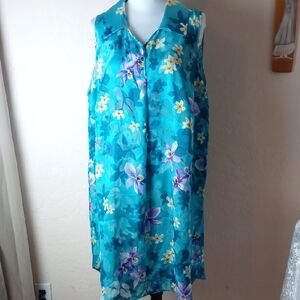Secret Treasures Plus Size Sheer Turquoise Floral Chemise